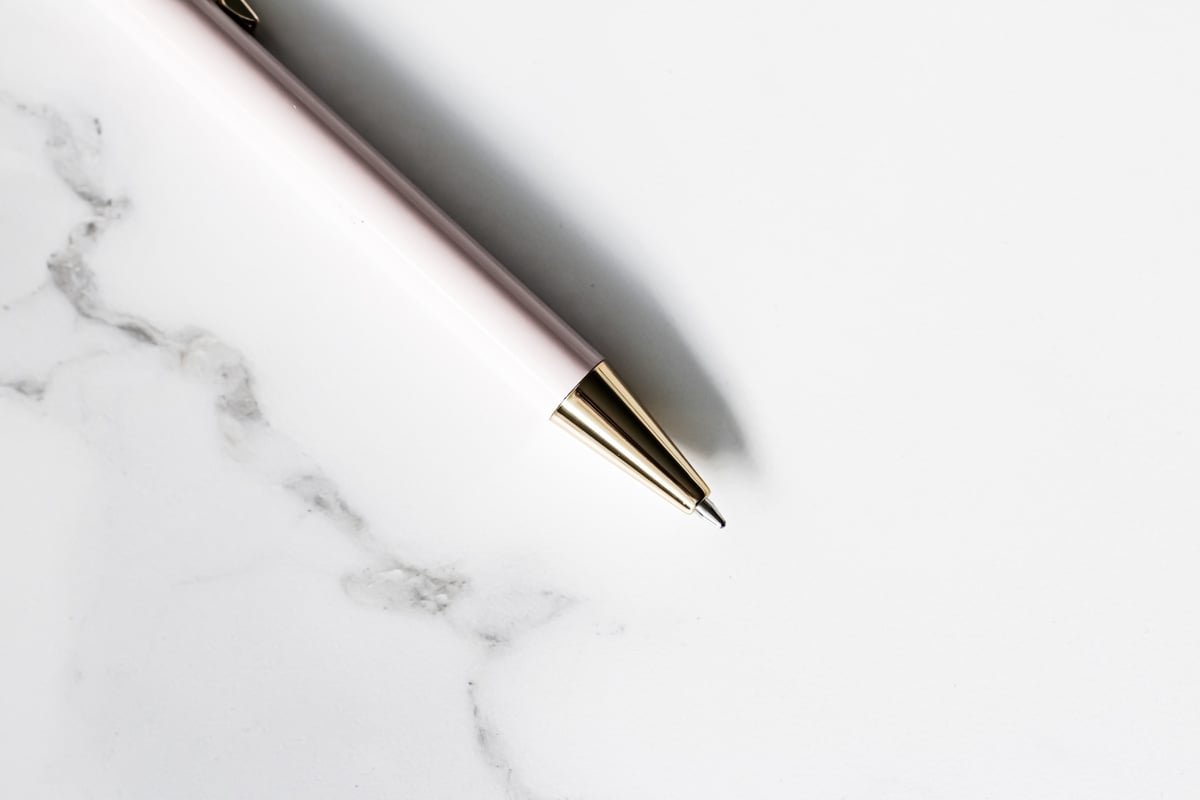 White Pen on Marble Background, Luxury Stationery and Business B